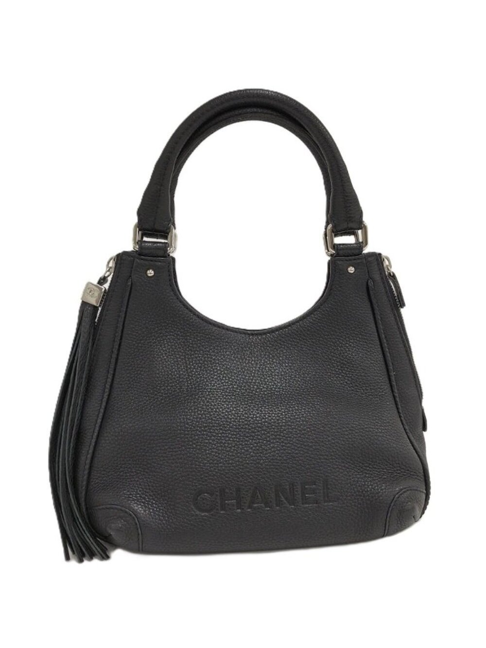Chanel Shoulder Bag Fringe Leather Black